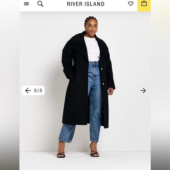 Beautiful long belted black coat size 20US/size 24 UK by River Island - Picture 3 of 5